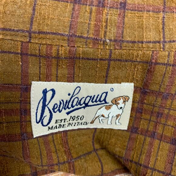 BEVILACQUA Size XL Brown Purple Checkered Cotton Blend Long Sleeve Shirt - Picture 5 of 7